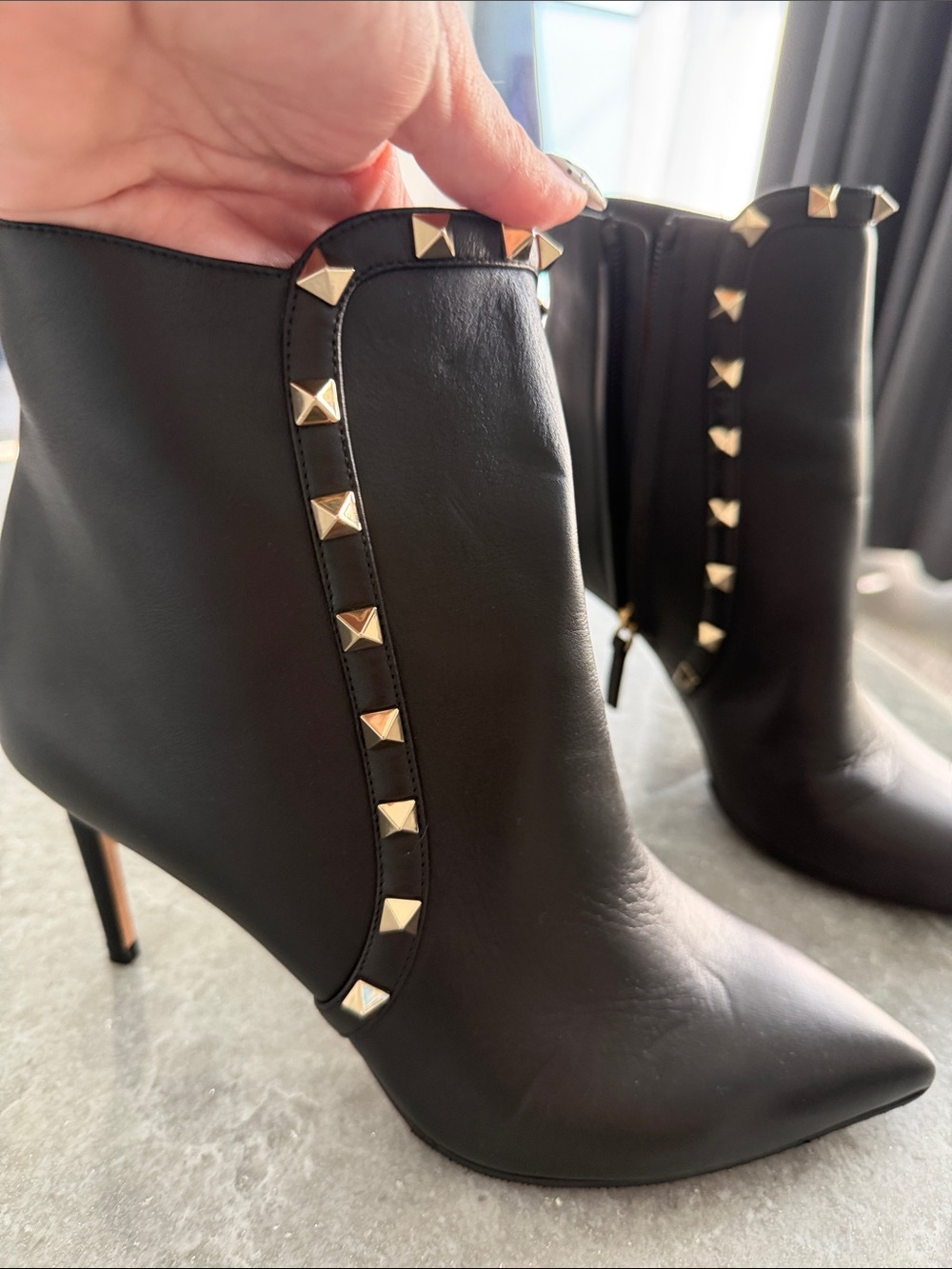 Valentino Leather Black Studded Pointed-Toe Ankle Boots - Picture 3 of 9